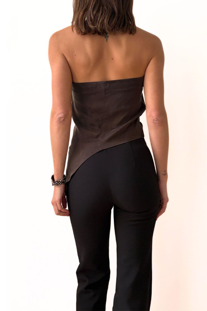 Strapless asymmetric cupro drape top in cacao